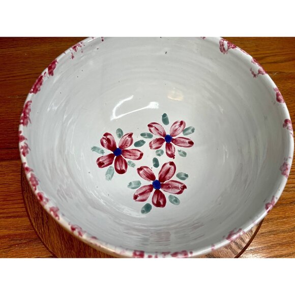 Bybee Pottery KY Christmas Poinsettia Flower Pink White Spongeware Mixing Bowl - Picture 13 of 16
